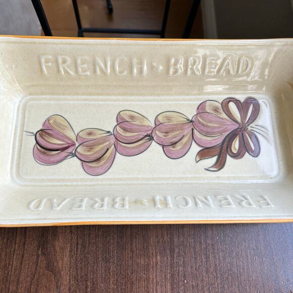Vtg French Bread Tray Hand Painted Los Angeles Potteries Pottery Calif USA Wheat - Picture 4 of 14